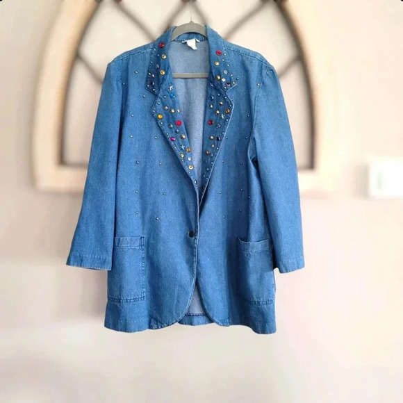 Y2K Vintage Ideas Denim Studded Jeweled Denim Jacket **Read Description*** - Picture 1 of 5